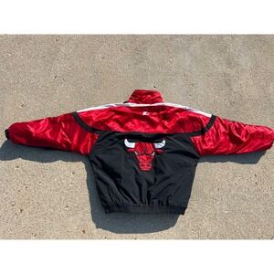Vintage 90s Chicago Bulls Puffer Coat Mens 2XL Red Black Starter Full Zip NBA